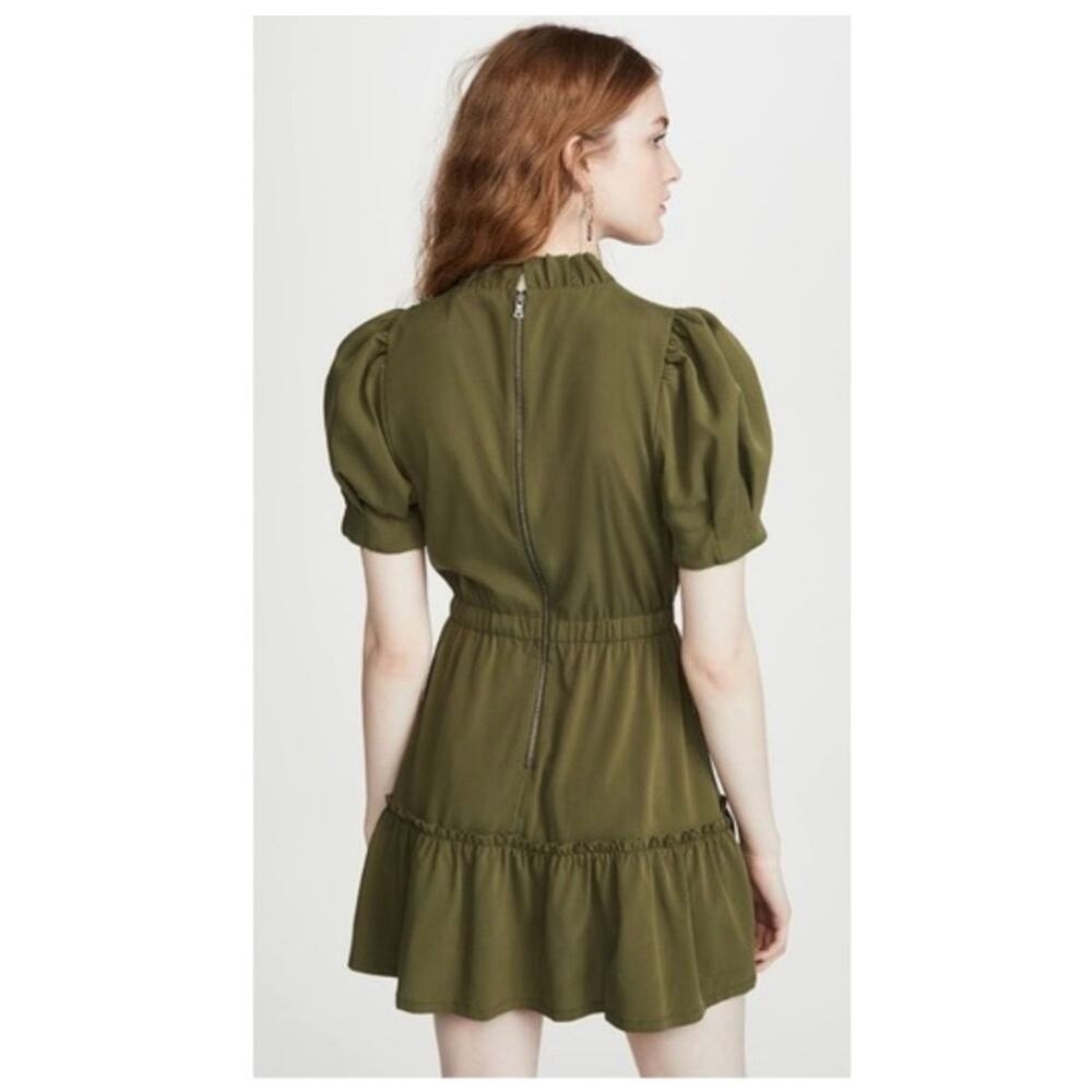 Alice + Olivia Vida Olive Green Puff Sleeve Mock Neck Mini Dress Sz 0 Romantic - Picture 3 of 9